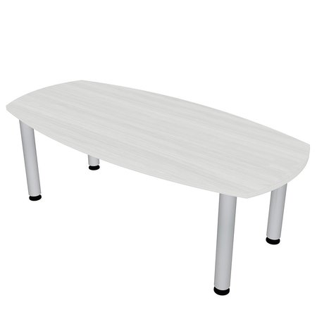 SKUTCHI DESIGNS 5Ft Arc Boat Shaped Meeting Room Table Silver Post Legs, 6 Person Conference Table , White Cypress HAR-ABOT-34X60-PT-WC